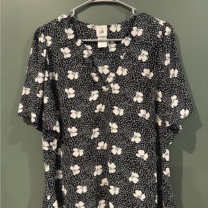 Navy and White Floral Top